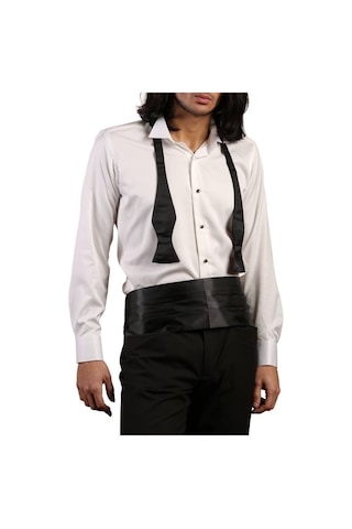 Dicotto Krem Siyah Taş Düğmeli Damatlık Ata Yaka Kol Düğmeli Slim Fit Smokin Gömlek - 007 001