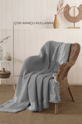 Elart Ruffle Pike Çift Kişilik 220x240 Cm Gri Gri