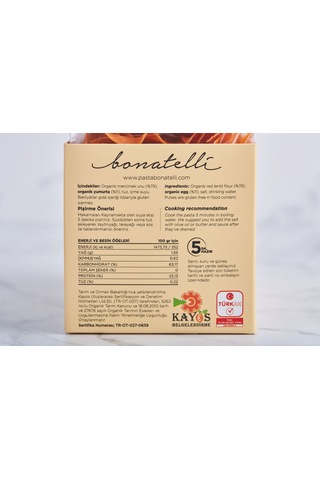 Bonatelli Organik Kırmızı Mercimek Çubuk Makarna 300 G