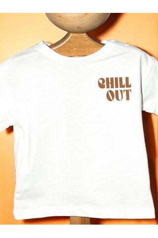 Çikoby Erkek Bebek Chill Out Yazılı Pamuklu T-shirt-15714 Beyaz