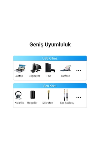 Veggieg Usb Harici Ses Kartı Adaptörü 3.5 MM Mikrofon Girişli Kulaklık