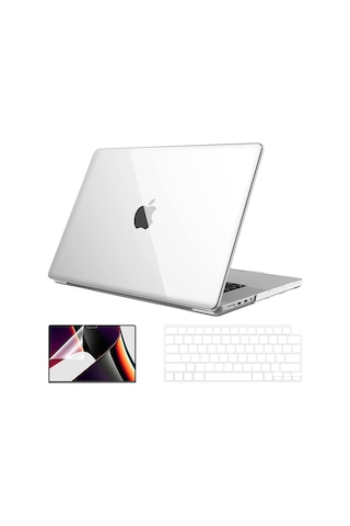 NovStrap Apple Uyumlu MacBook Pro 2021 M1 14.2 inc A2442 Parlak Alt Üst Kılıf + Klavye Kılıfı + Film