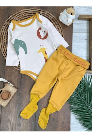 Tiwitibaby Safari Baskılı Çoraplı Alttan Çıtçıtlı Erkek Bebek Takım-zıbın Takım Sari