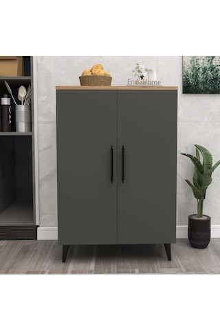 Reyo Home Enda 3 Raflı 2 Kapaklı Çok Amaçlı Dolap Antrasit - Çam
