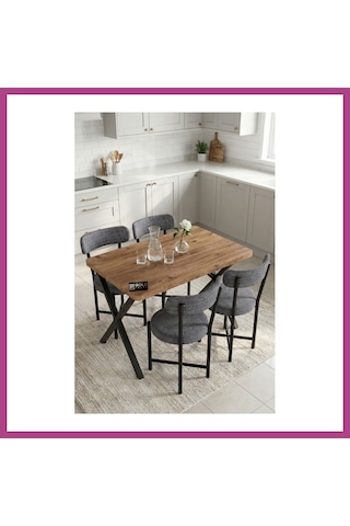 Gees Global Mutfak Masası 4 Sandalyeli Set 110x70 Cm Modern Bahçe Cafe Masa Takımı 4 Kişilik Tedy 9880 Gri Gbzs