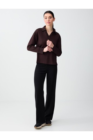 Jimmy Key Jimmy Key Acı Kahve Polo Yaka Uzun Kollu Modal Örme Sweatshirt 6sw235626803 Kahverengi