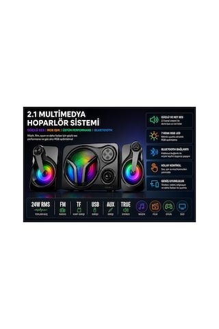 Sp60 Speaker 2.1 Kanal Oyuncu Hoparlörü Rgb Led Işıklı Hafıza Kartı Ve Usb Girişli Bluetooth Lu Bilgisayar Hoparlörü 3,5mm Jack Girişli 2+1 Gaming Speaker