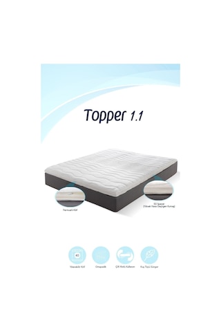 Topper 1.1 - Konfor Arttırıcı Yatak Pedi - Kuş Tüyü Soft Sünger - Yıkanabilir Fermuarlı Kılıflı