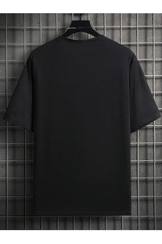 Aydaki Adam T-shirt - Siyah Baskılı Oversize Bisiklet Yaka Kısa Kol Tişört Siyah