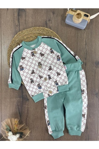 Panda Baskılı Relaxed Eşofman Takımı Açık Yeşil