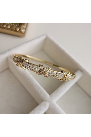 Lente Aksesuar Xuping Lüks Seri Zirkon Taşlı X Model Gold Kelepçe Altın - Gold