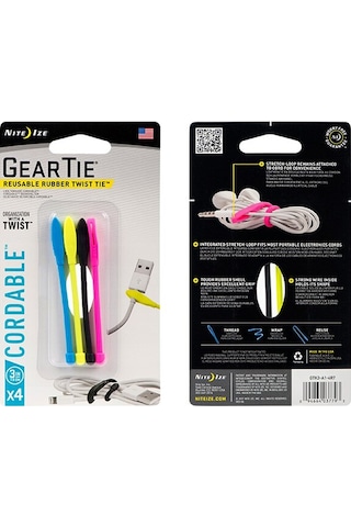 Nite Ize Gear Tie Cordable- Yuvalı Kablo Düzenleyici 4Lü Paket