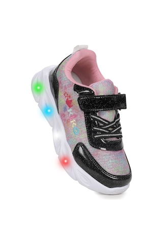 Kiko Kids Teno Cırtlı Işıklı Kız Çocuk Spor Ayakkabı Siyah Siyah