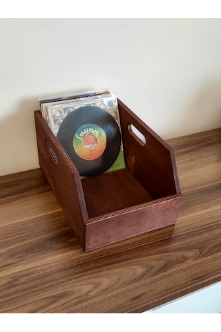 Ahşap 45lik Plak Sandığı - Organizer Kutu - Kestane Rengi Wooden 45 Record Box Koyu Kırmızı