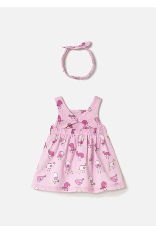 Kız Bebek Saç Bantlı Baskılı Elbise Pembe 1873 Pembe