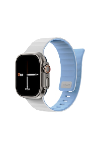 Watch 7 45mm Uyumlu Wiwu Mag Secur Serisi Silikon Kordon Beyaz - Mavi