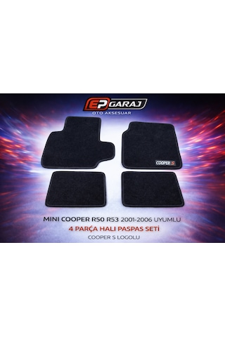 Mını Cooper R50 R53 2001-2006 Uyumlu 4 Parça Halı Paspas Seti Cooper S Logolu