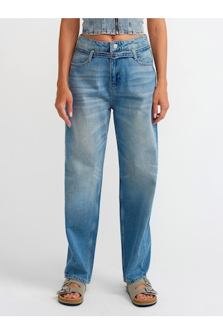 Dilvin İnce Kemerli Denim Balon Pantolon Mavi