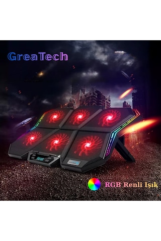 Rgb Işıklı 6 Fanlı 7 Kademeli Lcd Göstergeli Notebook Laptop Soğutucu Stand Coolcold 17 İnç Sessiz
