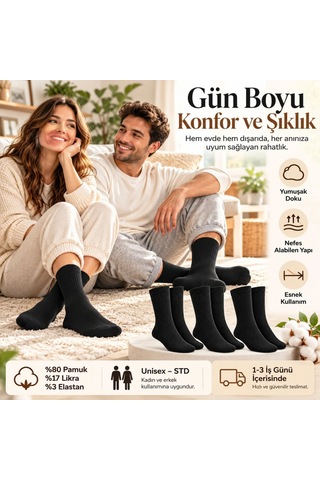 Teorastore Unisex Siyah Soket Çorap 3'lü Set Düz Basic Ribanalı Günlük Spor Esnek Rahat Uzun Çorap Konforlu Set