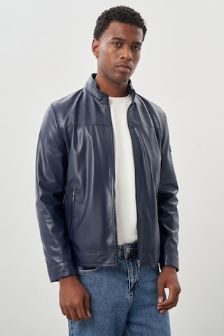 İmza Koyu Lacivert Suni Deri Hakim Yaka Düz Yırtmaçsız Tam Astar Slim Fit Casual Deri Mont 1038245151 Koyu Lacivert