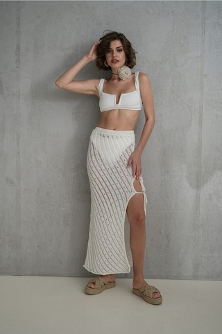 Mai Collection Mai Studios Co. Yolanda İp Detay Ekru Triko Etek Bej