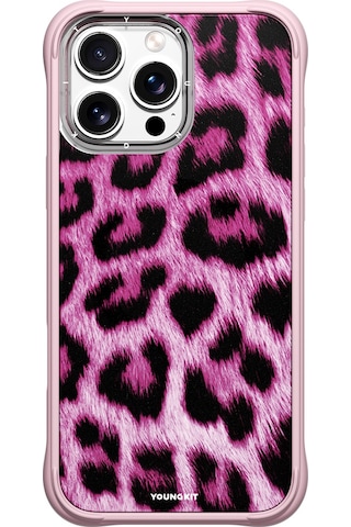 Apple Uyumlu iPhone 15 Pro Max Kılıf M safe Şarj Özellikli Youngkit Leopard Serisi Kapak Pembe