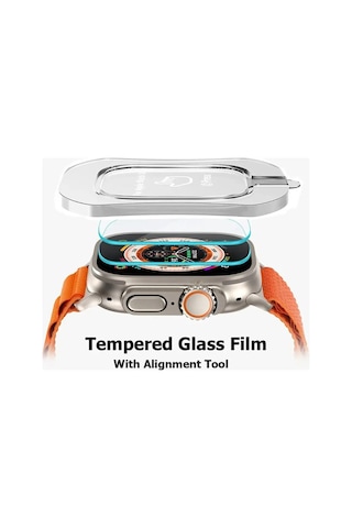 Apple Watch Ultra 49mm Uyumlu Kolay Kurulum Aparatlı Temperli Cam Ekran Koruyucu