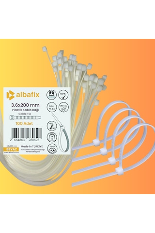 3.6x200 Mm Beyaz Plastik Kablo Bağı Klipsi Cırt Kelepçe 100 Lü Paket 3.6 X 200mm- Beyaz