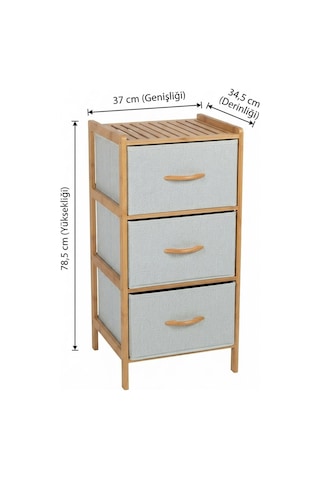 3 Çekmeceli Bambu Kabin - Çok Amaçlı Organizer Şifonyer 78.5 X 37 X 34.5 Cm Bej