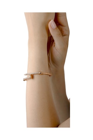 Pembe Altın Kaplama 925 Ayar Gümüş Çivi Motifli Taşlı Kelepçe Bilezik Rose Gold
