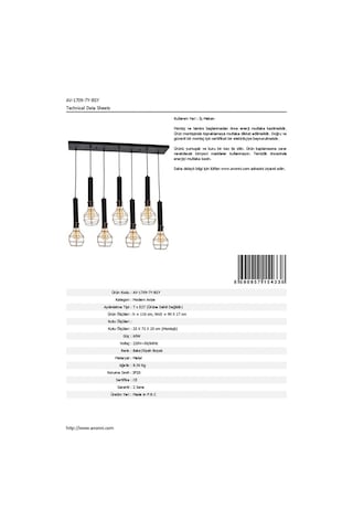 Avonni Av-60104-7Y-Bsy Bakır/Siyah Boyalı Modern Avize, E27