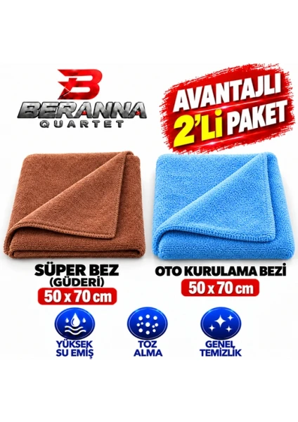 Süper Bez Güderi 50x70 + Oto Kurulama Bezi 50x70 600 Gsm Avantajlı 2'li Paket