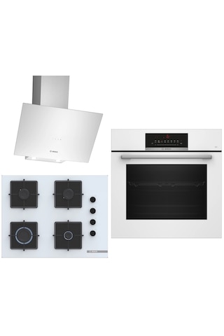 Bosch HBJ559EW6T - POP7C2P31O - DWK64PJ20T 3D Fry Tepsili Beyaz 628 3'lü Ankastre Set
