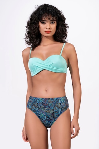 Endeep Kadın Desenli Yüksek Bel Çapraz Detaylı Destekli Bikini Takımı Mavi