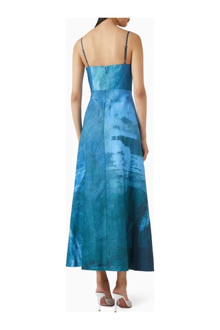 Acler Osidge Desenli Maxi Elbise - %73 Viskoz, %27 Keten Kumaş Içeriği İle Şık Tasarım Mavi