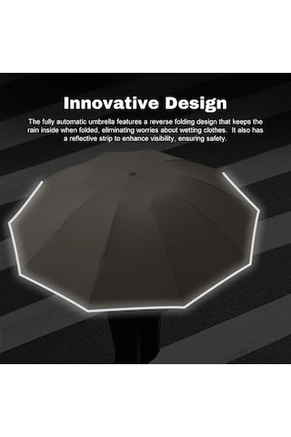 Novahub 10 Çubuklu Otomatik Kapanır Seyahat Şemsiyesi, Karabinalı, Erkek Kadın İçin Taşınabilir Şemsiye