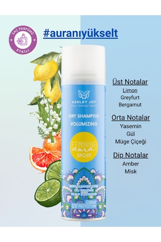 Feminine Aura Sport Uv Koruma Ekstra Hacim Kuru Şampuan 200 Ml Limon Kokulu Saç Parfümü Etkili