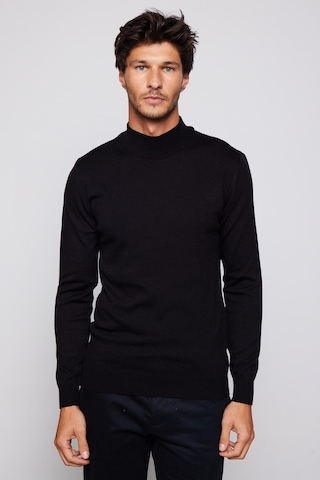 Tudors Erkek Slim Fit Dar Kesim Yarım Balıkçı Yaka Tüylenmeyen Yumuşak Dokulu Siyah Kazak-28773-siyah Siyah