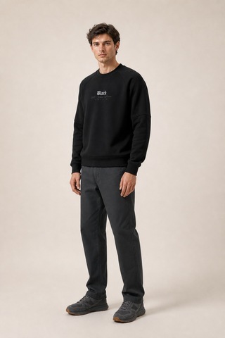 Redline Black Yeni Sezon Erkek Kışlık Regular Fit Sweatshirt Pamuklu Siyah