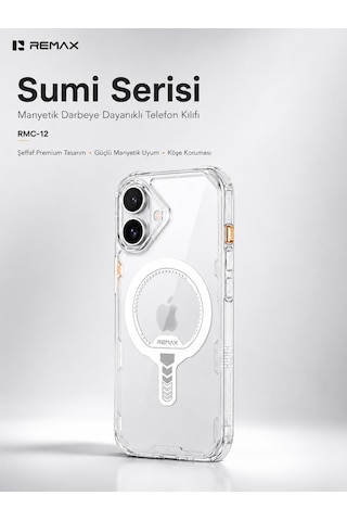 Remax Sumi Series Apple iPhone 17 Magsafe Uyumlu Şeffaf Kılıf Darbe Emici Askeri Sınıf Koruma Rmc-12