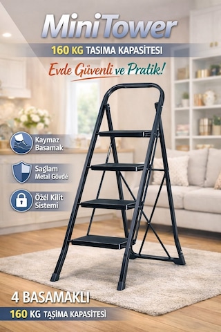 Ertekpa MT4 Minitower4 Basamak Geniş Basamaklı Merdiven Siyah