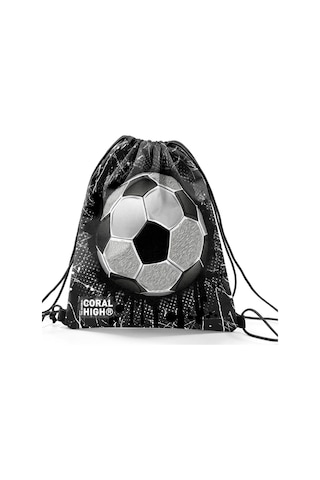 Coral High Kids Futbol Desenli İpli Büzgülü Sırt Çantası 12654 Siyah - Gümüş