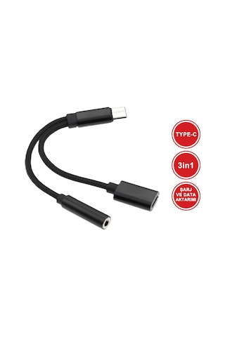 2in1 Type-c Şarj Ve Ses Aktarımı Kulaklık Aux Dönüştürücü Tak Çalıştır Bluetooth Gerekmez Mt5015