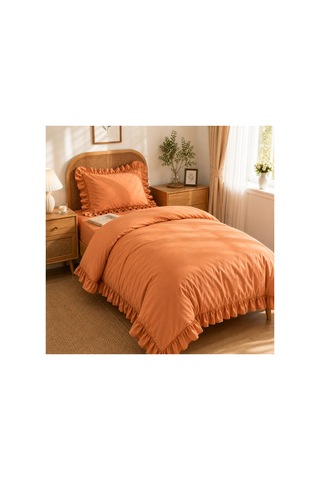 Fırfırlı Nevresim Takımı Light Cinnamon Tek Kişilik 2 Parça 160 X 220 Cm Açık Tarçın