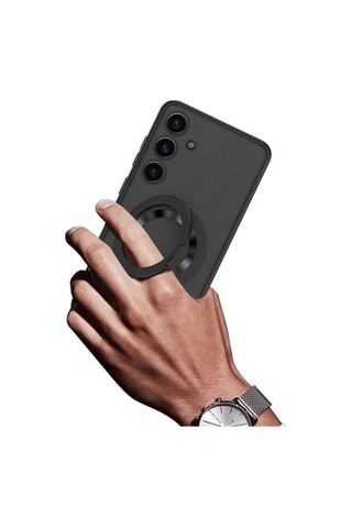 Galaxy S24 Wireless Şarj Özellikli Zore Kıpta Standlı M-safe Silikon Kapak Siyah