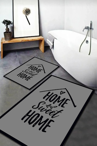 Banyo Paspas Takımı 2'li Set Kaymaz Tabanlı Yıkanabilir Os201 Gri