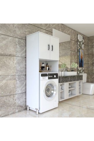 Esmopa Mobilya Çok Amaçlı Banyo Çamaşır Makinası Dolabı Beyaz