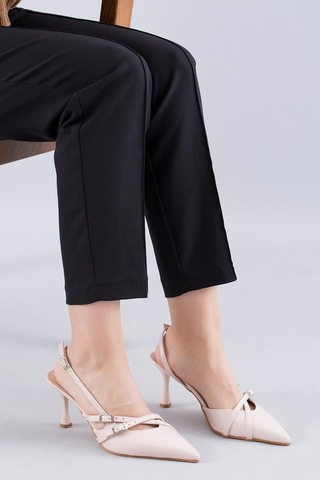 Stilbagshoes Linda Çift Bant Toka Detaylı Kadın Topuklu Ayakkabı Bej-bej Bej
