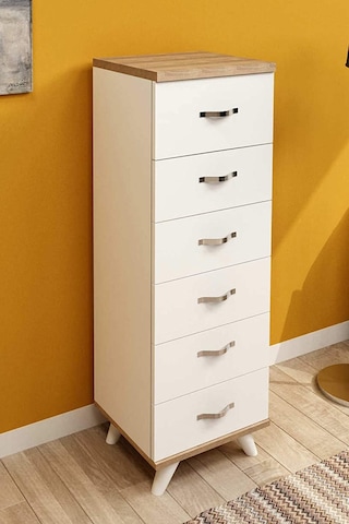 AE-3038 Belinda 6 Çekmeceli Şifonyer Beyaz